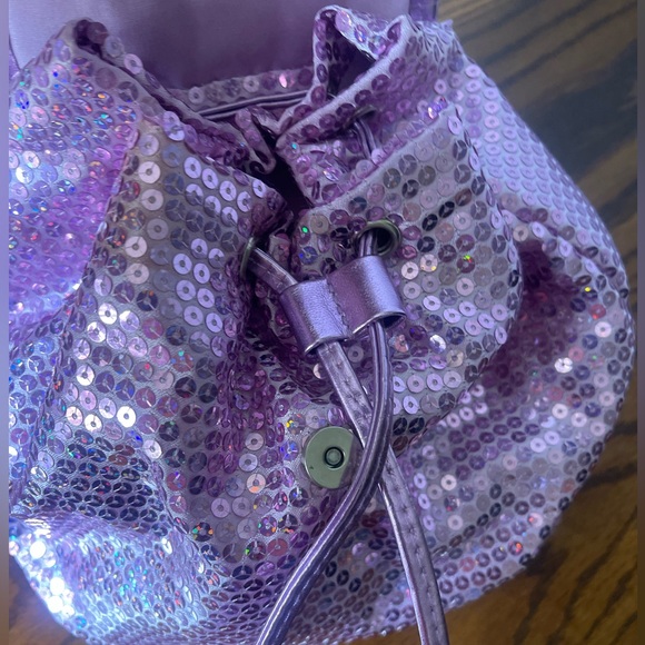 Lilac sequin Bucket mini Backpack Violet Purple - Picture 3 of 5